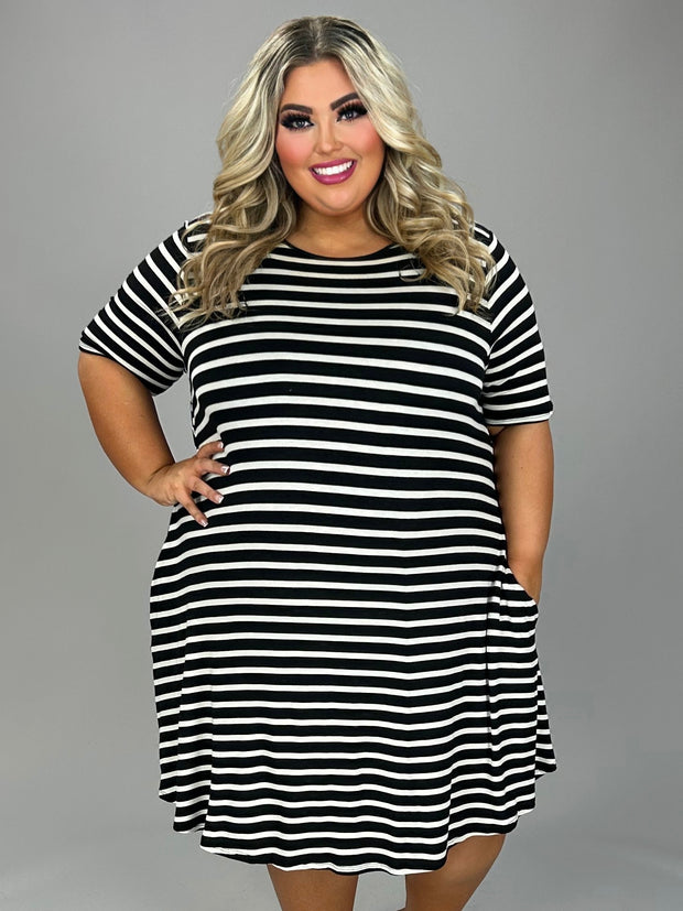 25 PSS {Coasting Through} Black/Ivory Stripe Print Dress PLUS SIZE XL 2X 3X