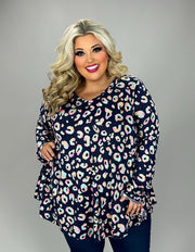 63 PLS {All I've Got} Navy Pink Leopard V-Neck Top EXTENDED PLUS SIZE 3X 4X 5X