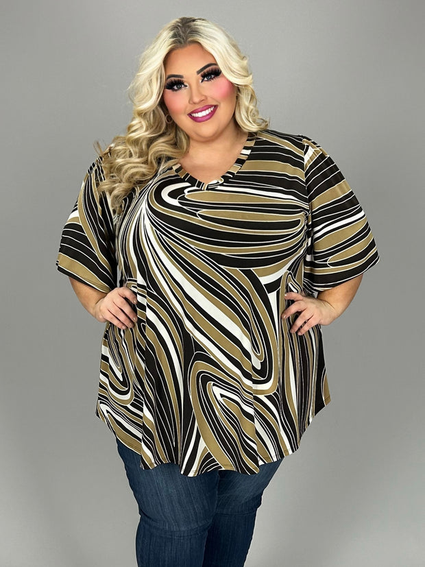 47 PSS {Once Upon A Swirl} Brown/Mocha Swirl Print Top EXTENDED PLUS SIZE 3X 4X 5X