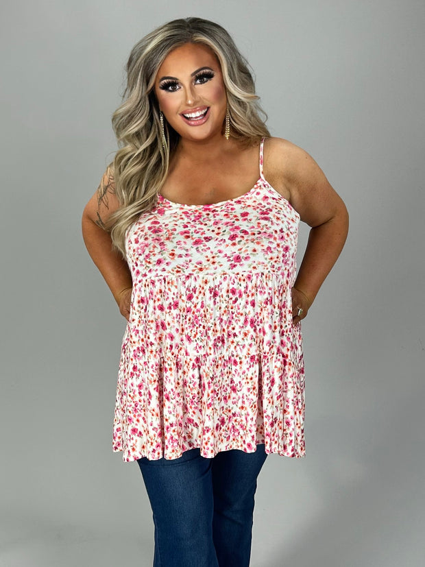 SALE!! 25 SV-M {Feeling Cute} Blush Floral Tiered Top PLUS SIZE 1X 2X 3X