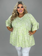 98 PSS {More Than Friends} Green Patchwork Print Top  PLUS SIZE 1X 2X 3X