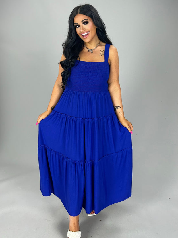 SALE!! LD-V {Decide The Vibe} Bright Blue Smocked Tiered Sundress PLUS SIZE 1X 2X 3X