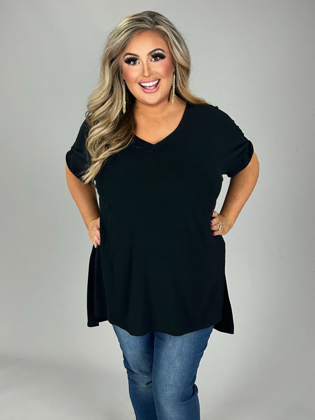 72 SSS-G {Up Your Game} Black V-Neck Tunic W/Side Slits Plus Size 1X 2X 3X