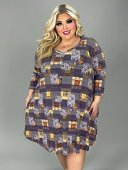 20 PQ {Take A Moment} Purple/Yellow Geo Houndstooth Print Dress EXTENDED PLUS SIZE 3X 4X 5X