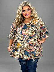 95 PSS {Something To Consider} Teal  Paisley Babydoll Tunic EXTENDED PLUS SIZE 3X 4X 5X