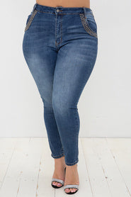 SALE!! LEG-1 Cute Charisma} VOCAL Denim Acid Washed Jeans w/Pearl Pockets PLUS SIZE XL 2X 3X