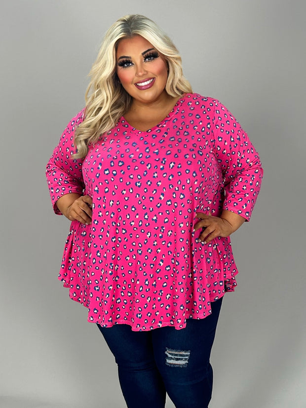 62 PQ {Dress With Sass} Fuchsia Leopard Print V-Neck Top EXTENDED PLUS SIZE 3X 4X 5X