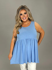 75 SV {Never Better} Spring Blue Sleeveless Babydoll Top PLUS SIZE 1X 2X 3X