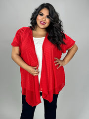 38 OT {Social Hour} Cherry Red Swiss Dot Drape Cardigan PLUS SIZE 1X 2X 3X