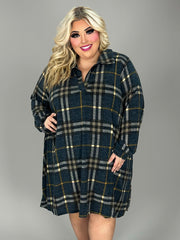 53 PLS {You Autumn Know} Teal Plaid Top W Collar EXTENEDED PLUS SIZE 4X 5X 6X