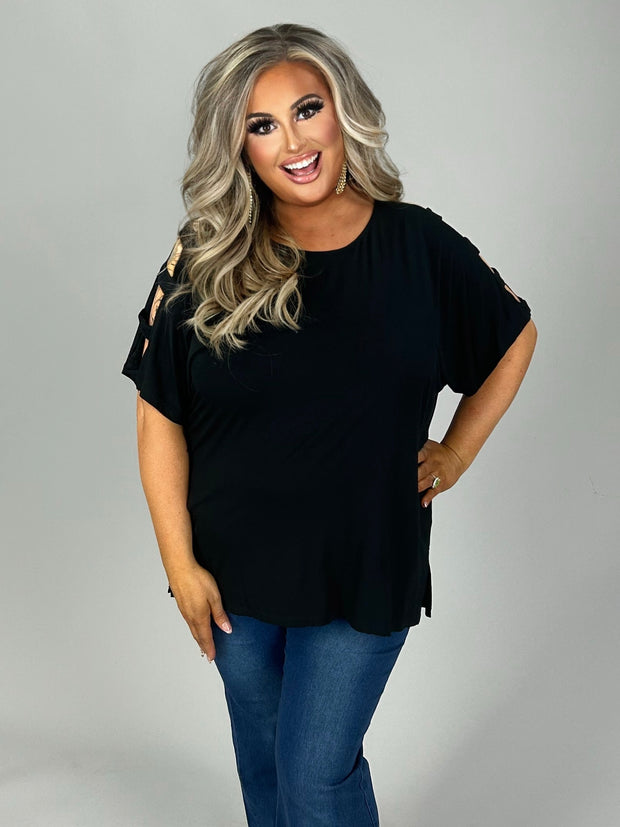 SALE!! 24 OS-G {One Smart Cookie} Black Ladder Sleeve Top PLUS SIZE 1X 2X 3X