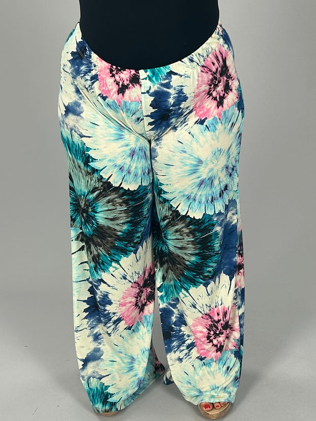 BT-R {Keep It Laid-Back} Blue  Starburst Wide Leg Pants PLUS SIZE 1X 2X 3X