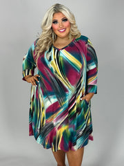 SALE!! 79 PQ-A {Living For This} Multi-Color Print V-Neck Dress EXTENDED PLUS SIZE 3X 4X 5X