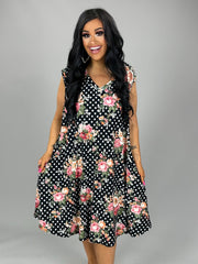 75 SV {Chasing My Dreams} Black Polka Dot Floral Dress PLUS SIZE XL 2X 3X