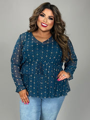 SALE!! PLS-A  M-109 {Style & Co} Teal Print Sheer Mesh Top Retail $59.50 PLUS SIZE 3X