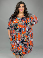 SALE!! 54 PSS {Solving Problems} Orange/Black Paisley Floral Dress EXTENDED PLUS SIZE 3X 4X 5X