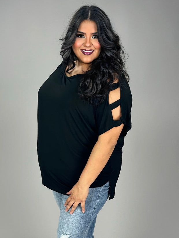 SALE!! 19 OS {Always The One} Black Ladder Sleeve Top PLUS SIZE 1X 2X 3X