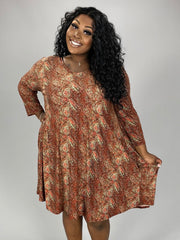 SALE!! 61 PQ  {Time To Tango} Brown Print V-Neck Dress EXTENDED PLUS SIZE 3X 4X 5X