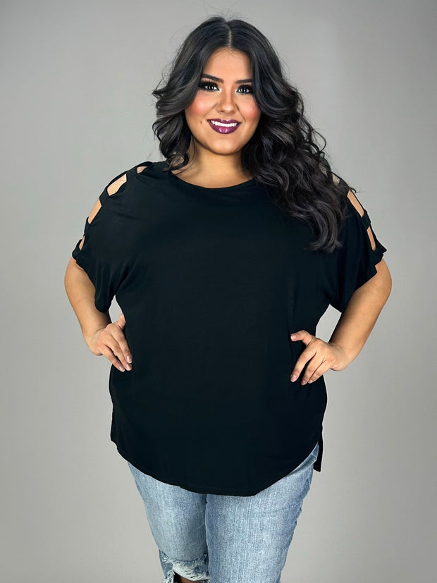 SALE!! 19 OS {Always The One} Black Ladder Sleeve Top PLUS SIZE 1X 2X 3X