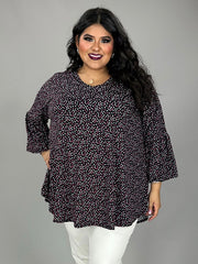 SALE!! 26 PQ {Easy To Believe} Black V-Neck Top w/Ivory/Fuchsia Dots EXTENDED PLUS SIZE 3X4X 5X