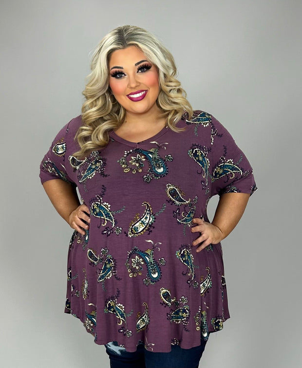 51 PSS {Never Look Back} Eggplant Paisley V-Neck Top EXTENDED PLUS SIZE 3X 4X 5X