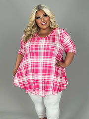 58 PSS {Song In My Heart} Fuchsia Plaid V-Neck Top EXTENDED PLUS SIZE 3X 4X 5X