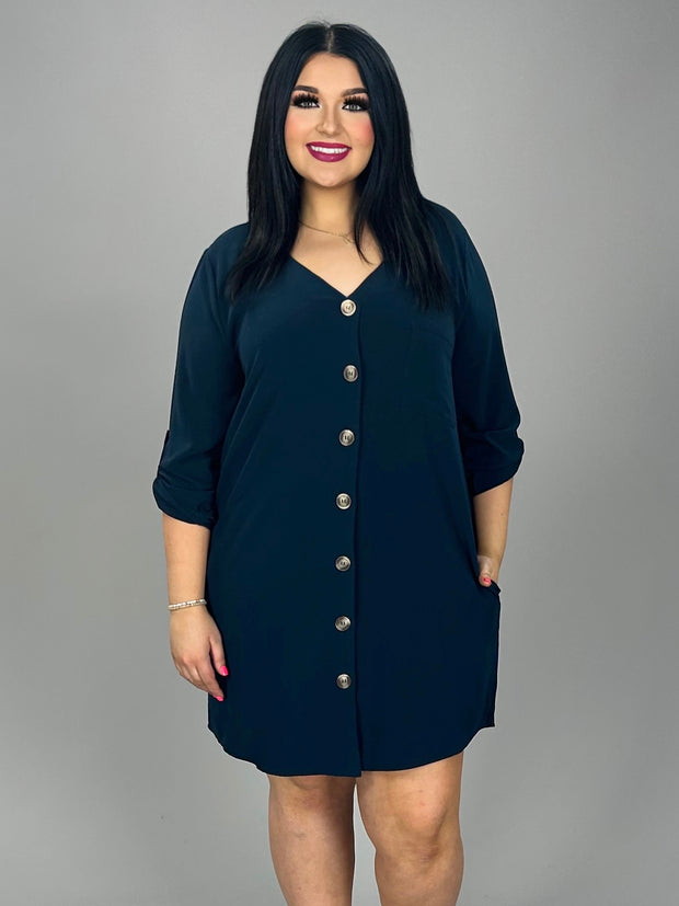 SALE!! 50 SQ-B (Stepping Out) Navy Button Up Dress 1X 2X 3X Plus Size