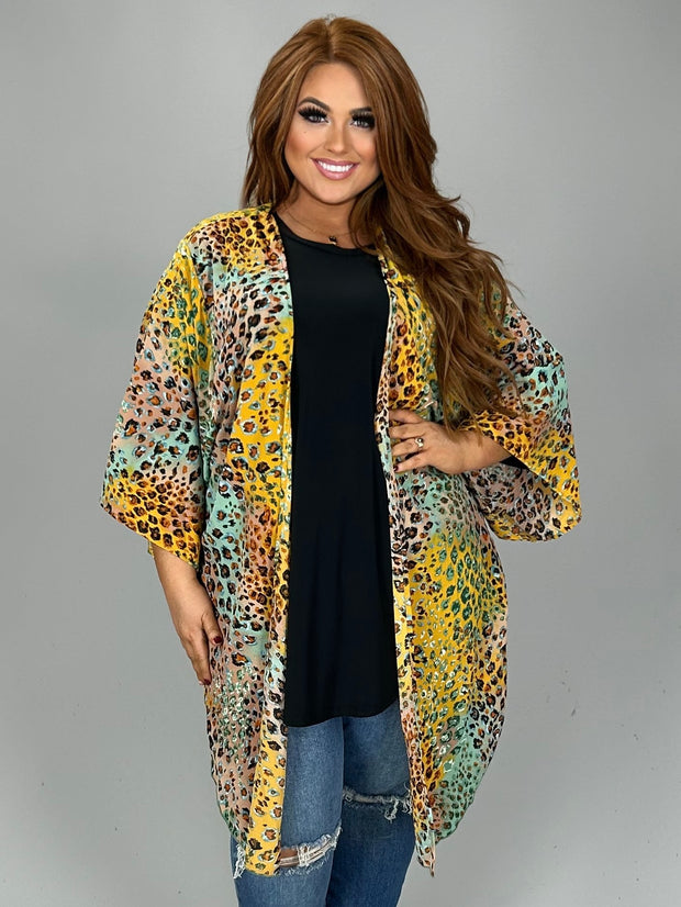 SALE!! 11 OT-H {Tangible Love} Mint Leopard Print Kimono PLUS SIZE XL 2X 3X