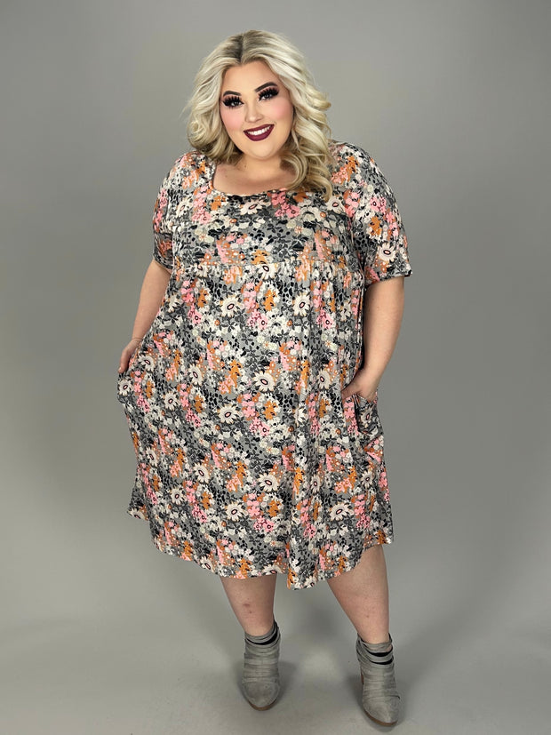 PSS {Ready To Blossom} Grey Floral Babydoll Dress CW EXTENDED PLUS SIZE 3X 4X