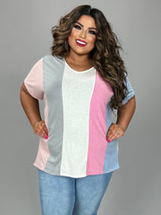 18 CP-A {Bring Me Up} Pink/Blue Color Block Top PLUS SIZE 1X 2X 3X