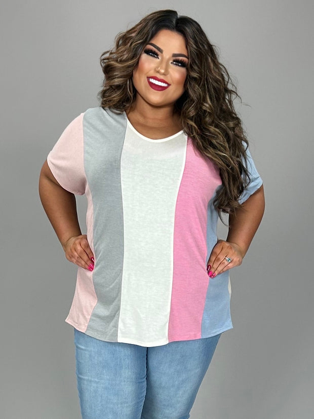 18 CP-A {Bring Me Up} Pink/Blue Color Block Top PLUS SIZE 1X 2X 3X