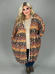 27 OT {Miss Leopard} Brown Leopard Long Cardigan w/Hood EXTENDED PLUS SIZE 3X 4X 5X