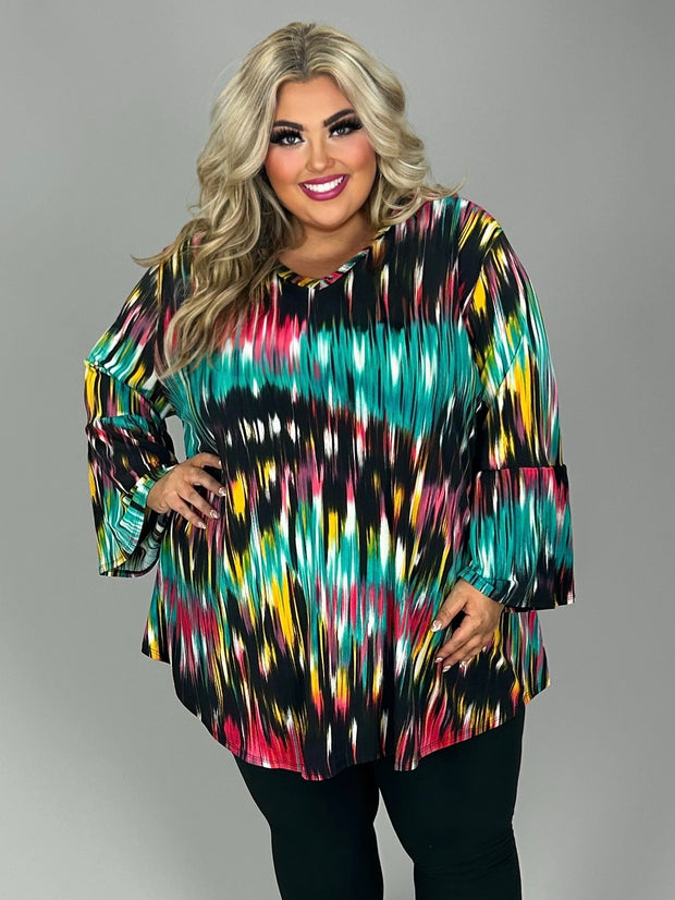 47 PQ-F {Fashionistas Unite} Fuchsia Jade Print Top EXTENDED PLUS SIZE 3X 4X 5X