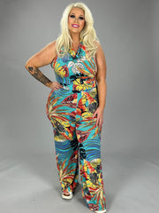 LD-N {Lovely Babe} Tropical Print Halter Jumpsuit PLUS SIZE XL 2X 3X