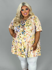 58 PSS {Stylish Dream} Lt. Peach Floral Top w/Ruffle Hem EXTENDED PLUS SIZE 3X 4X 5X