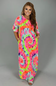 SALE!! LD-R & I {Yes Please} Neon Multi-Color Tie Dye Maxi Dress PLUS SIZE 1X 2X 3X