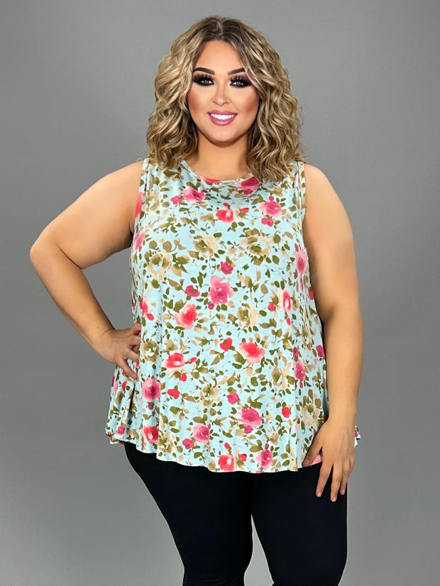 SALE!! 25 SV-H {Flowers Make Me Happy} Mint Floral Sleeveless Top PLUS SIZE XL 2X 3X