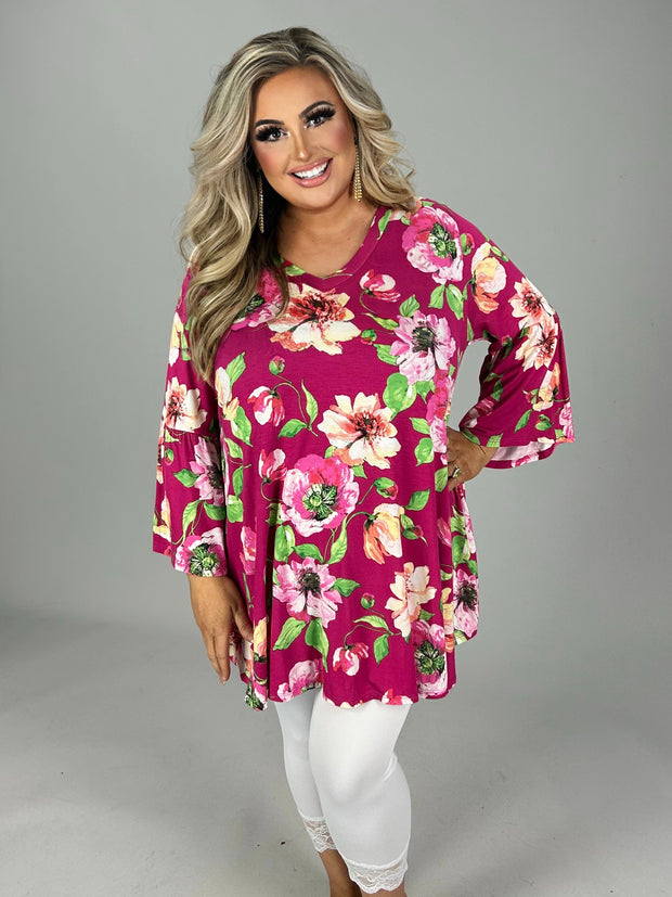 22 PQ {Garden Time} Fuchsia Floral V-Neck Top PLUS SIZE 1X 2X 3X