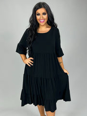 SALE!! 15 SSS-D {All The Buzz} Black Tiered Ruffle Sleeve Dress PLUS SIZE 1X 2X 3X