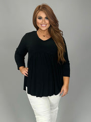 63 SQ {Without Words} Black V-Neck Babydoll Top PLUS SIZE 1X 2X 3X