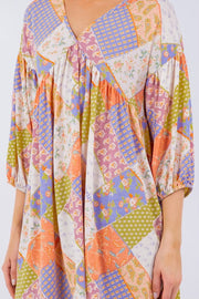 SALE!! 52 PQ {Beautiful Routine} Blue/Peach Mixed Print Dress PLUS SIZE 1X 2X 3X