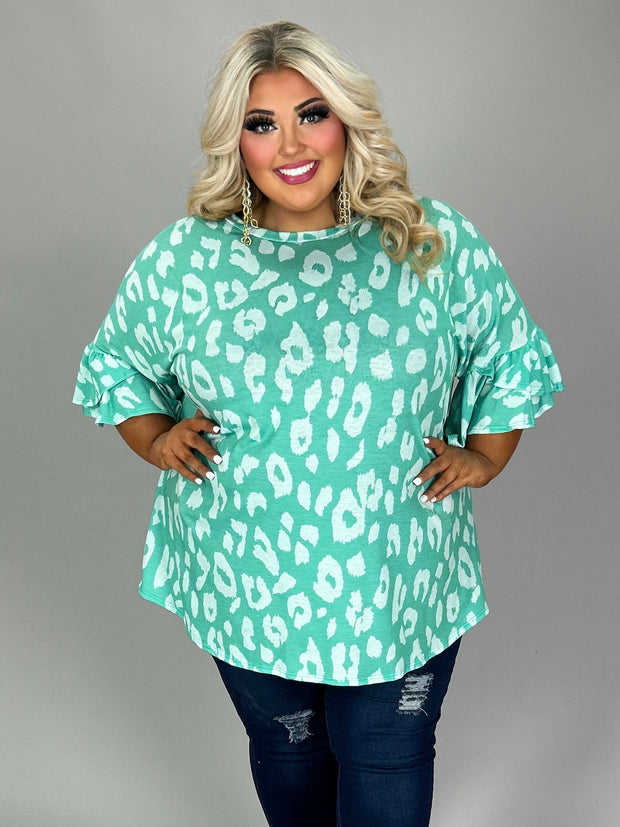 12 PSS {Best Intentions} Green/Mint Leopard Print Top EXTENDED PLUS SIZE 4X 5X 6X