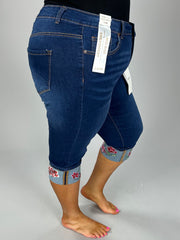 SALE!! BT-Z {Sandpiper} Blue Super Stretch Capri w/Embroidery EXTENDED PLUS SIZE 16 18 20 22