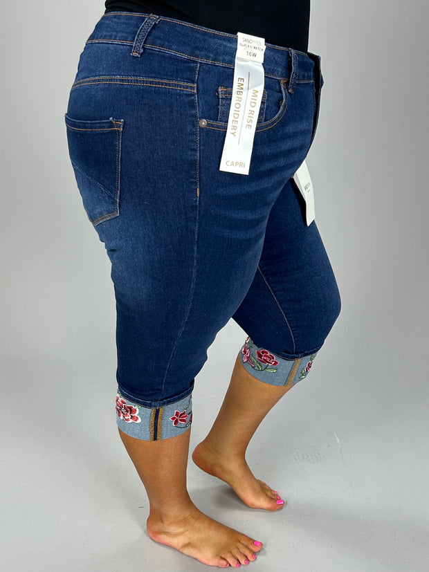 SALE!! BT-Z {Sandpiper} Blue Super Stretch Capri w/Embroidery EXTENDED PLUS SIZE 16 18 20 22