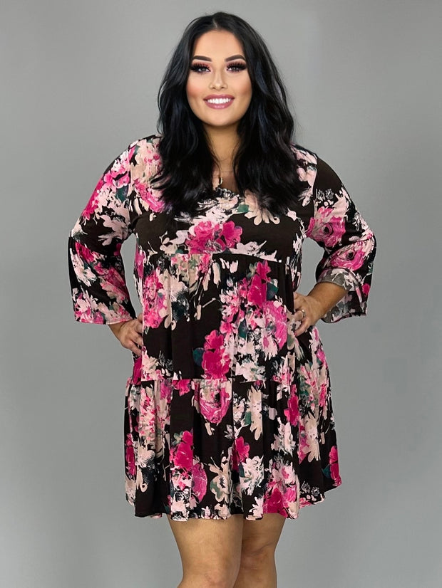 SALE!! 52 PQ-A {Heartbroken No More} Brown Floral Tiered Dress PLUS SIZE 2X 2X 3X