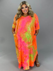 SALE!! LD-V {Worth The Effort}  Orange/Lime Tie Dye Maxi Dress CURVY BRAND!!!  EXTENDED PLUS SIZE XL 2X 3X 4X 5X 6X