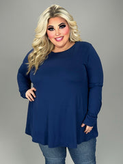 SALE!! 50 SLS-B {The New Staple} Navy "Buttersoft" Long Sleeve Top EXTENDED PLUS SIZE 1X 2X 3X 4X 5X 6X