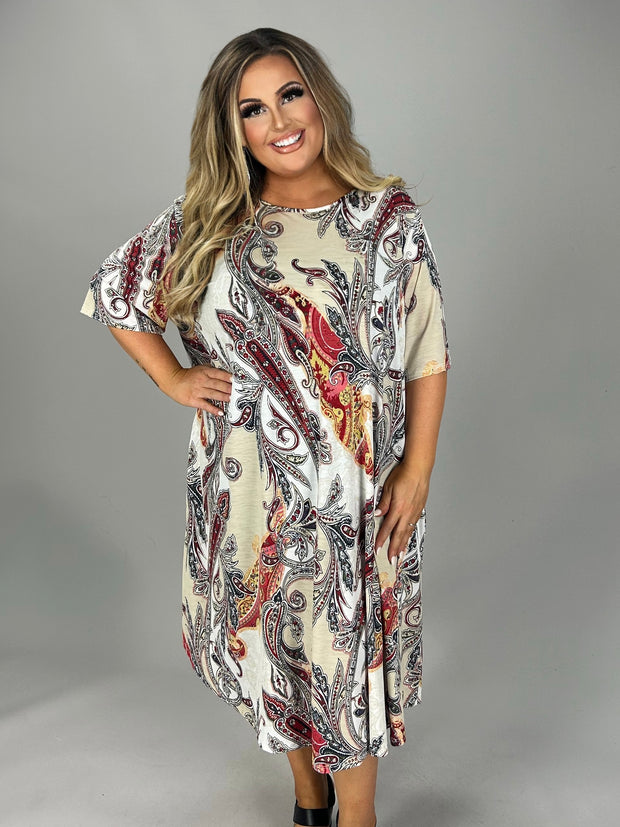 SALE!! 64 PSS-B {Quick To Smile} Beige Paisley Print Dress EXTENDED PLUS SIZE 4X 5X 6X