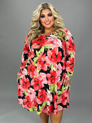 52 PLS {Call Me Lovely} Black/Pink Large Floral Print Dress EXTENDED PLUS SIZE 4X 5X 6X