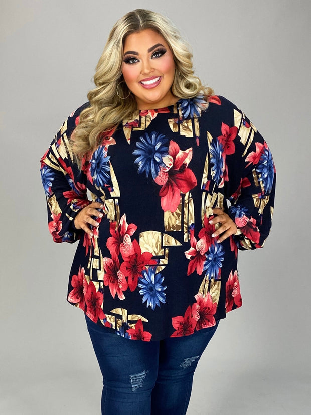 SALE! 11 PLS {My Kind Of Cute} Navy Floral Balloon Sleeve Top  EXTENDED PLUS SIZE 3X 4X 5X